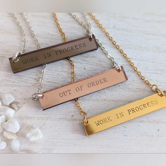 Pop Arc Jewelry - NEW Mirror Bar Quote Metallic Statement Necklace | Handmade Gift